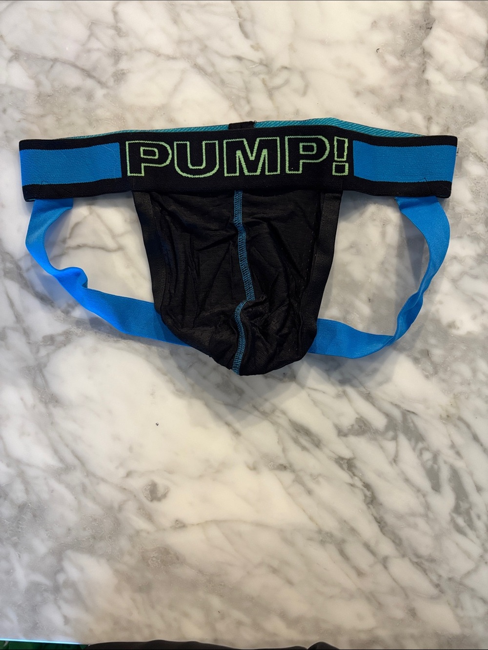 PUMP! Men’s Black Brief Jockstrap with Blue Accents
